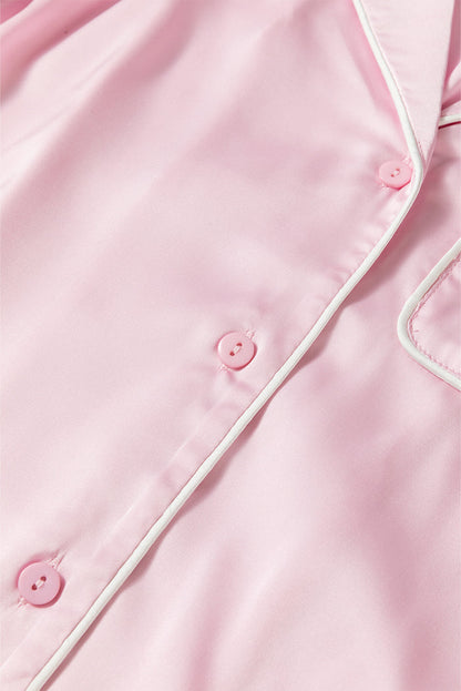 Light Pink Satin Knot Accent Shirt and Ruffled Pants Lounge Set 🇺🇸