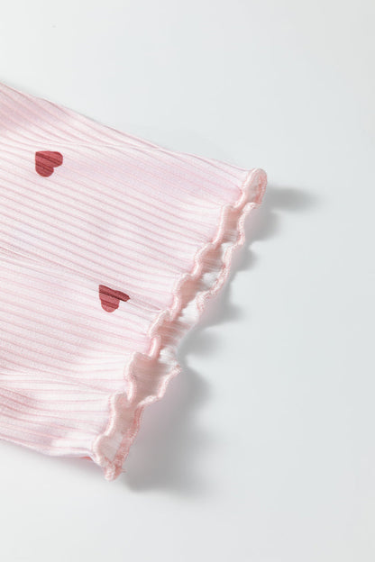 Light Pink Valentine Heart Shape Print Ribbed Knit Short Lounge Set 🇺🇸