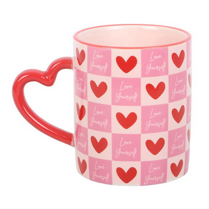 Love Yourself Checkered Mug with Heart Handle 🇬🇧