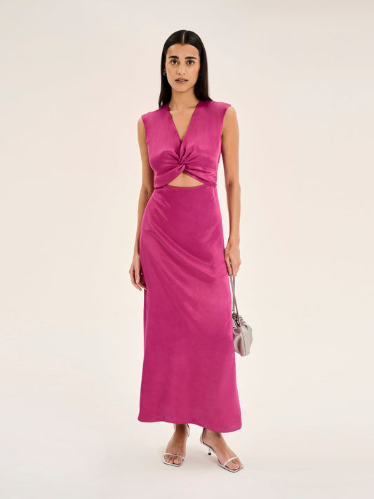 Marin Twist Front Dress in Magenta