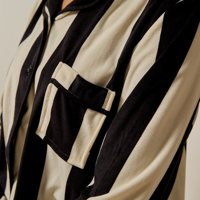 Mono Stripe Button Through Pyjama Set - Monochrome 🇬🇧