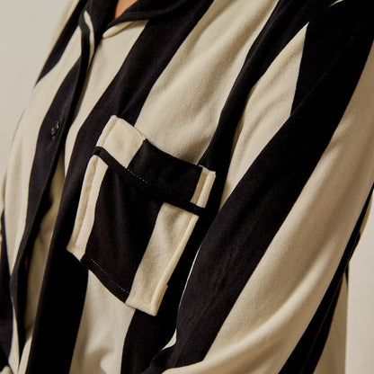 Mono Stripe Button Through Pyjama Set - Monochrome 🇬🇧