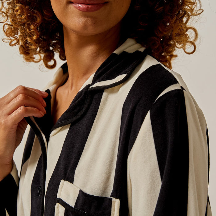 Mono Stripe Button Through Pyjama Set - Monochrome 🇬🇧