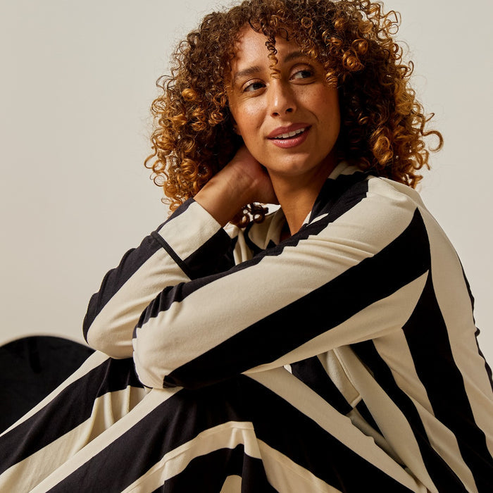Mono Stripe Button Through Pyjama Set - Monochrome 🇬🇧
