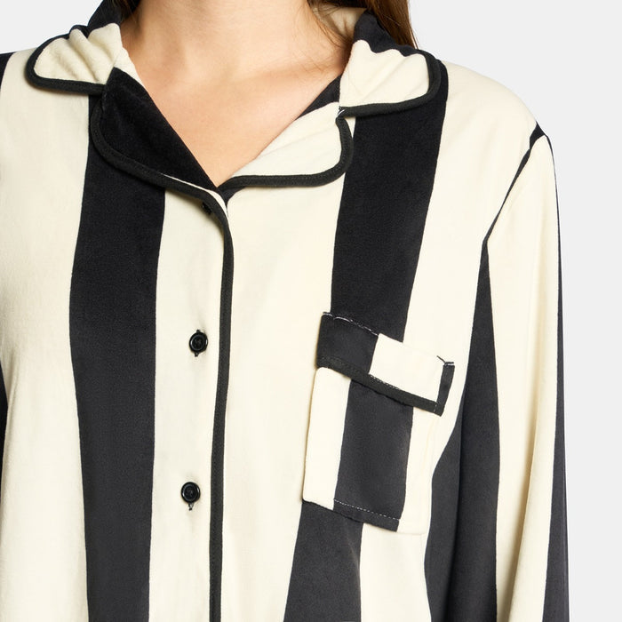 Mono Stripe Button Through Pyjama Set - Monochrome 🇬🇧