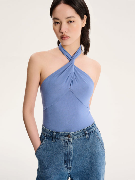 Nelson Halter Neck Top in Blue