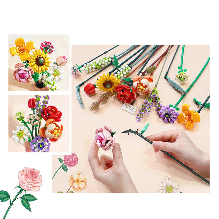 New Building Blocks Bouquet Series Home Furnishings Small Particle Assembly 🇨🇳