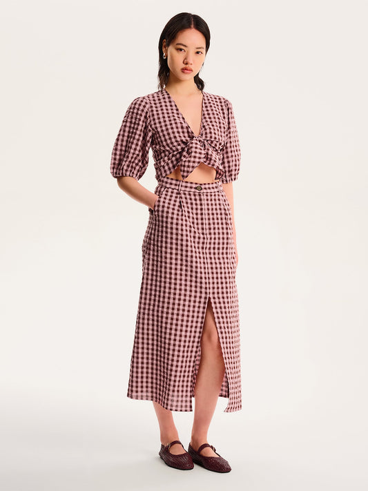 Olive Gingham Skirt in Pink