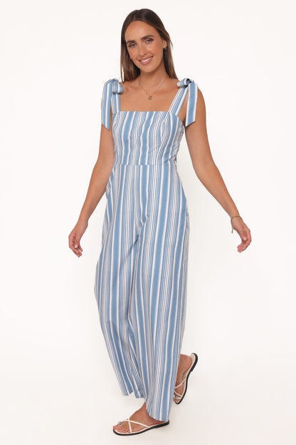 Ella Tie Shoulder Jumpsuit - Blue/White Stripe