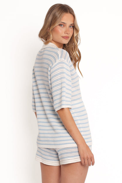 Cherie Knit Shirt - Cream Sky Blue