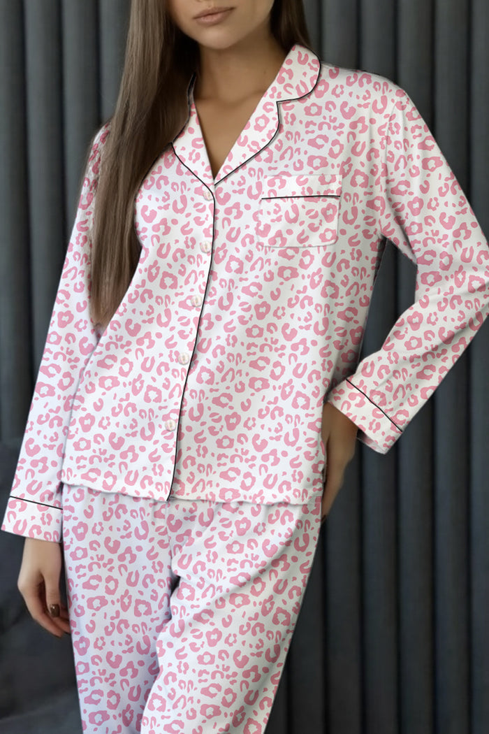 Pink Leopard Print 2cps Long Pajama Set🇺🇸