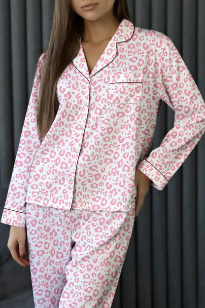 Pink Leopard Print 2cps Long Pajama Set🇺🇸