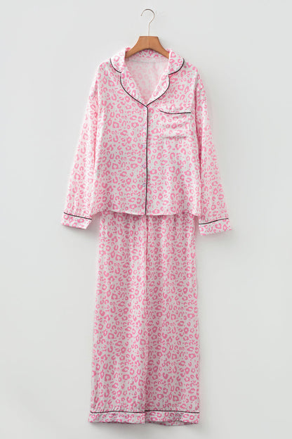 Pink Leopard Print 2cps Long Pajama Set🇺🇸
