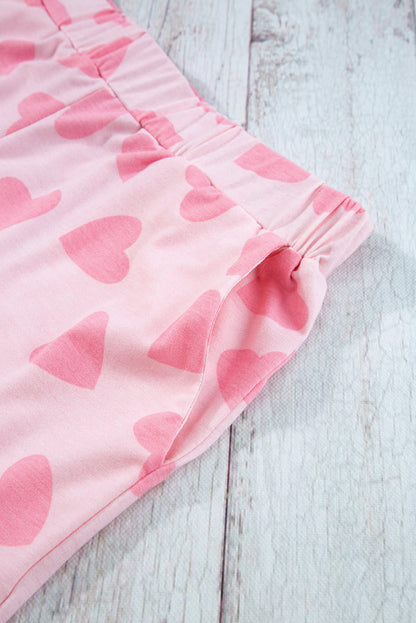 Pink Valentine Heart Shape Print Long Sleeve Top Shorts Lounge Set 🇺🇸