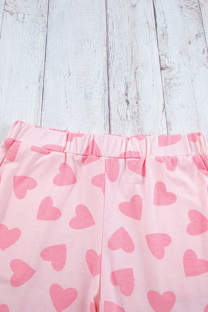 Pink Valentine Heart Shape Print Long Sleeve Top Shorts Lounge Set 🇺🇸