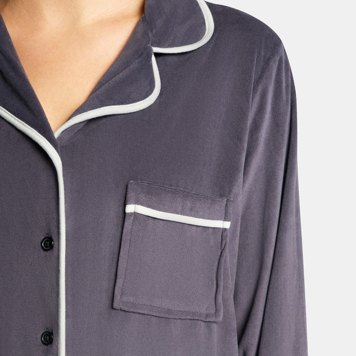 Piped Button Through Pyjama Set - Charcoal 🇬🇧