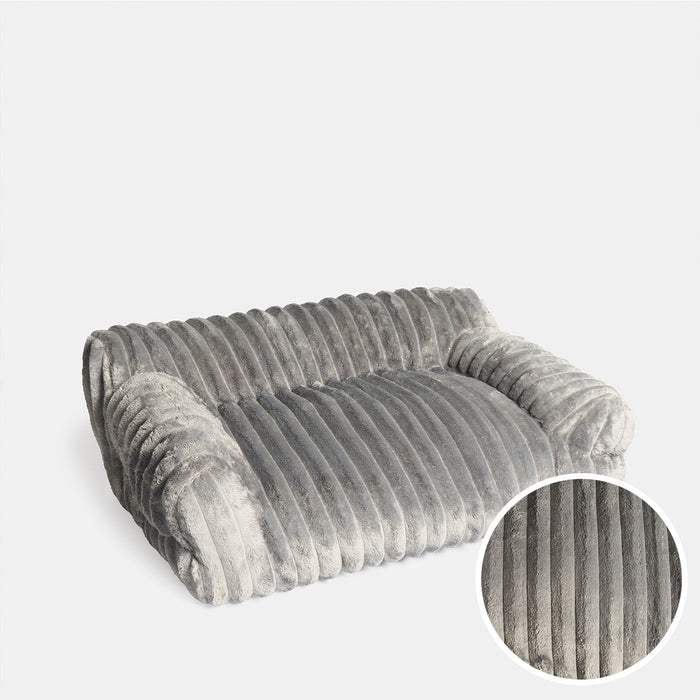 Plush Ribbed Pet Sofa Bed, Grey 🇬🇧