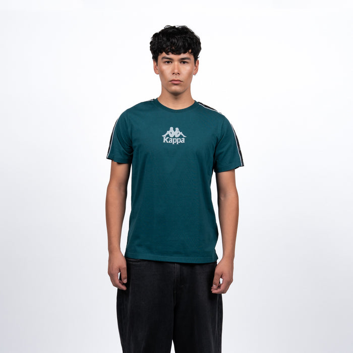 Polera Kappa Men Green Logo Front White