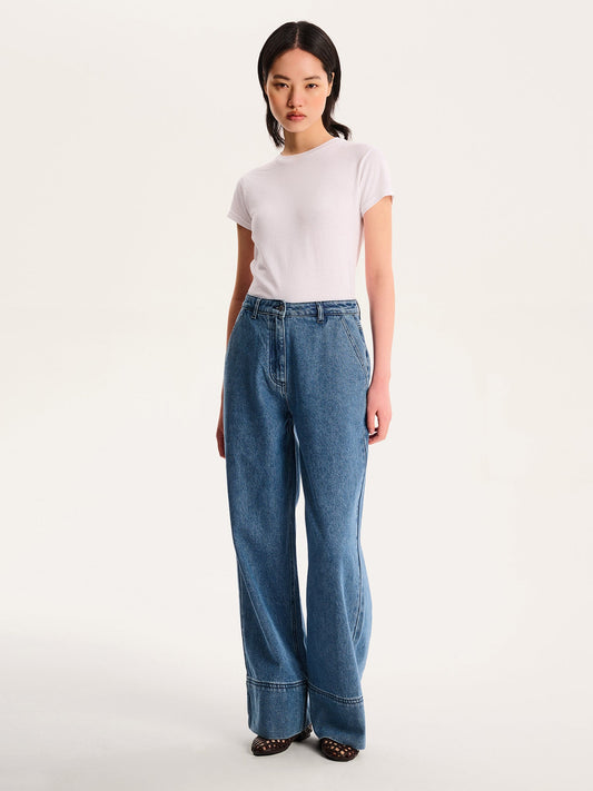 Portland Embroidered Jean in Mid Wash
