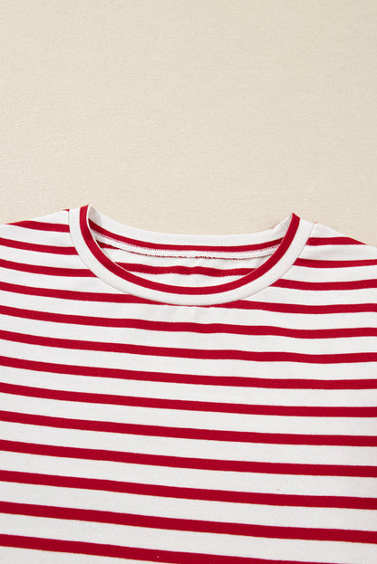 Red Stripe Round Neck Ruffle Trim Long Sleeve Top 🇺🇸