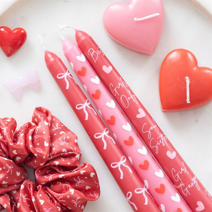 Set of 3 Girl Gang Bow and Heart Taper Candles 🇬🇧