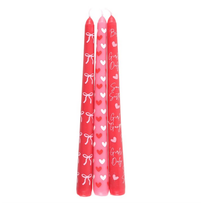Set of 3 Girl Gang Bow and Heart Taper Candles 🇬🇧