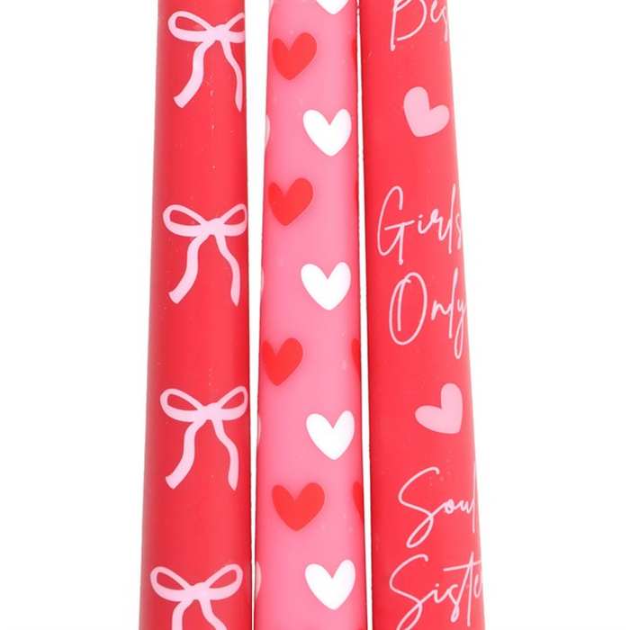 Set of 3 Girl Gang Bow and Heart Taper Candles 🇬🇧