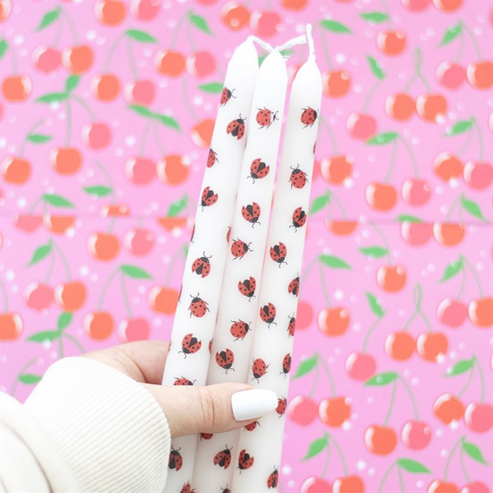 Set of 3 Love Bug Ladybird Taper Candles 🇬🇧