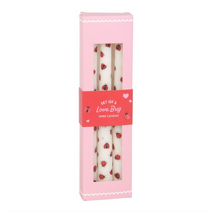 Set of 3 Love Bug Ladybird Taper Candles 🇬🇧