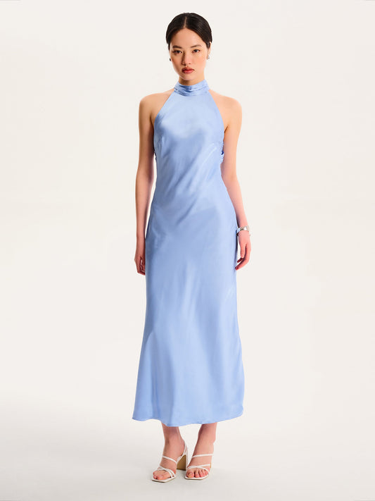 Seychelles Drape Back Detail Dress in Light Blue