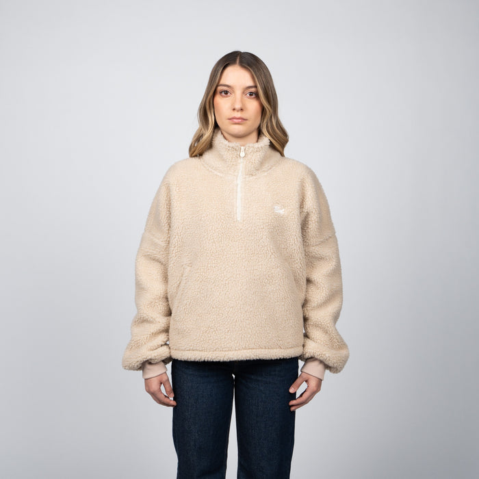 Sherpa Half Zipper Reef Women White Beige