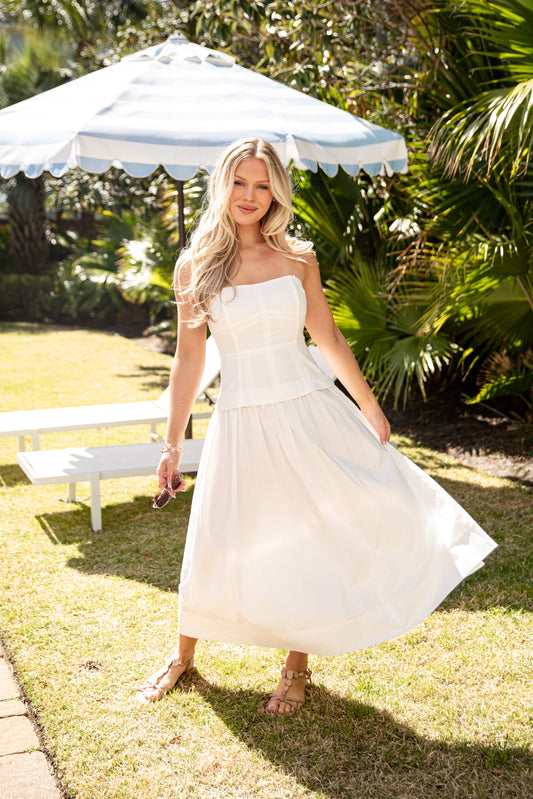 Back In Capri Strapless Maxi Dress