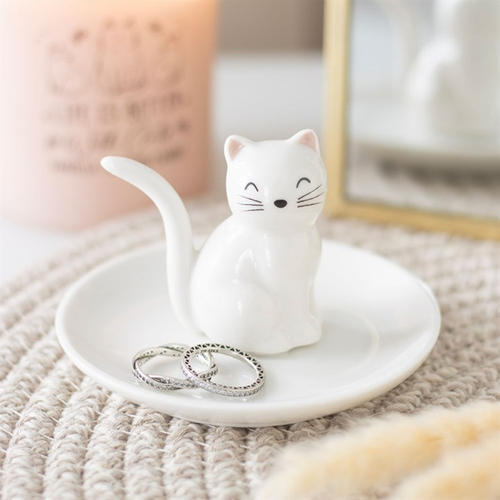 Sitting White Cat Face Trinket Dish 🇬🇧