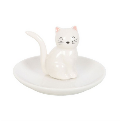 Sitting White Cat Face Trinket Dish 🇬🇧