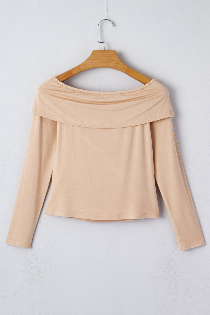 Smoke Gray Foldover Off Shoulder Long Sleeve Slim Top 🇺🇸