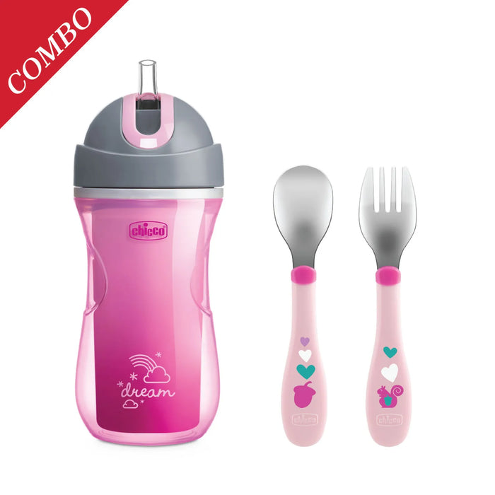 Sport Cup 14M+ and Metal Cutlery 18M+ (Pink)