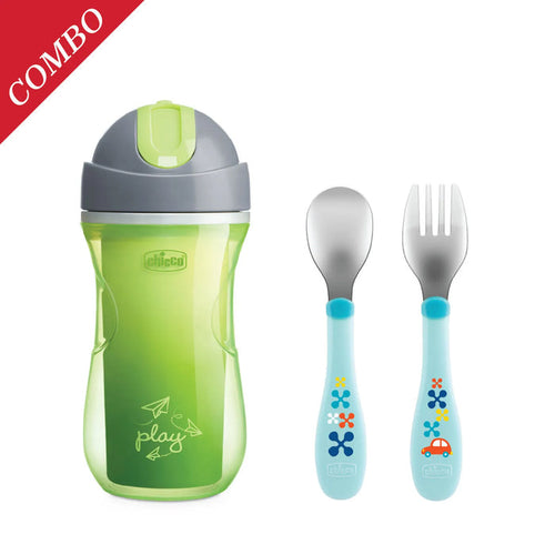Sport Cup 14M+ (Neutral) and Metal Cutlery 18M+ (Light Blue)