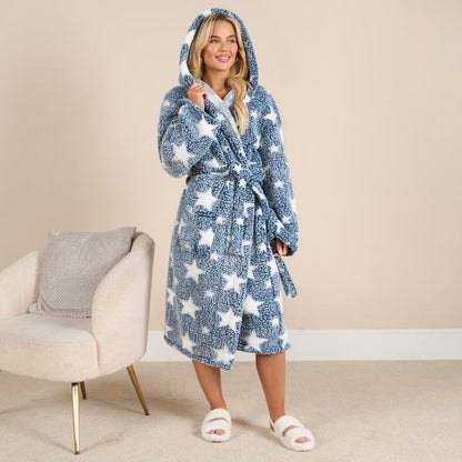 Star Print Teddy Marl Dressing Gown, Adults 🇬🇧