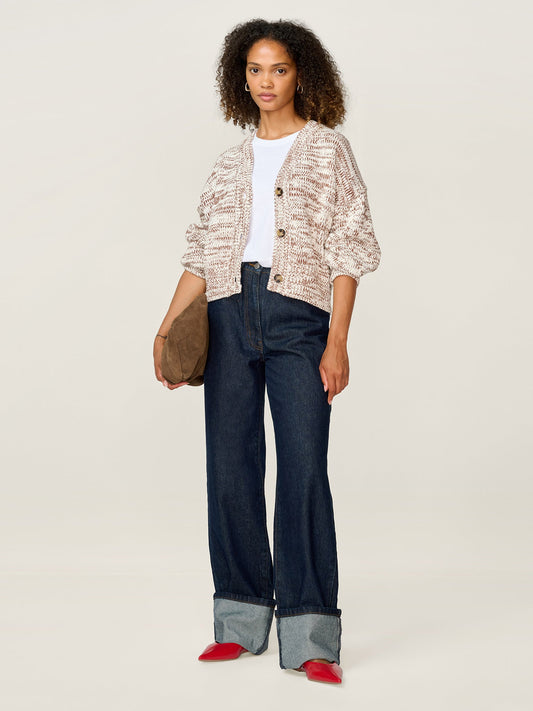 STUDIO OMNES Hopper Cardigan in Brown and Cream