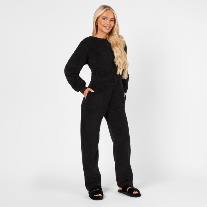 Teddy Fleece Round Neck Jumpsuit - Black 🇬🇧
