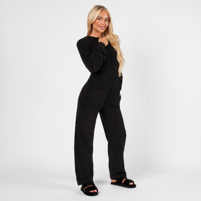 Teddy Fleece Round Neck Jumpsuit - Black 🇬🇧