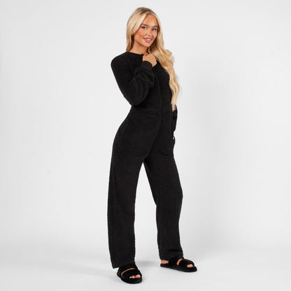 Teddy Fleece Round Neck Jumpsuit - Black 🇬🇧