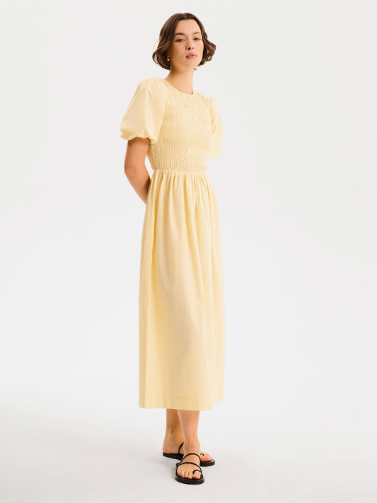 Terri Midi Dress in Butter Yellow