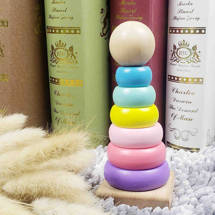 Warm Color Rainbow Stacking Ring Tower Stapelring Blocks Toddler Baby Toys 🇨🇳