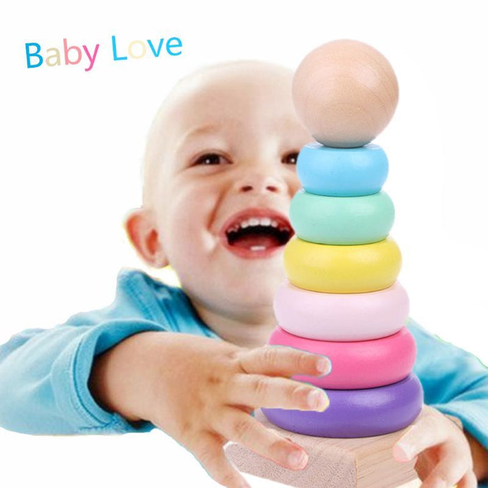 Warm Color Rainbow Stacking Ring Tower Stapelring Blocks Toddler Baby Toys 🇨🇳
