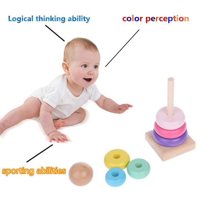Warm Color Rainbow Stacking Ring Tower Stapelring Blocks Toddler Baby Toys 🇨🇳