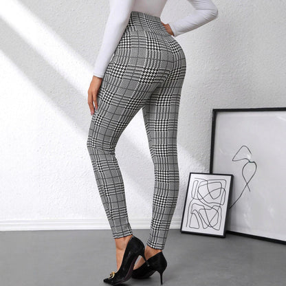 Women's Check Print Button Embellished High-waist Slim-fit Knit Pants 🇨🇳